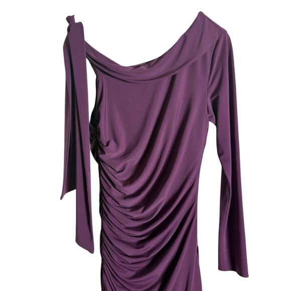 Halston Kamilah Jersey Purple One Shoulder Ruched Slit Cocktail Gown Size 4 - Picture 8 of 16